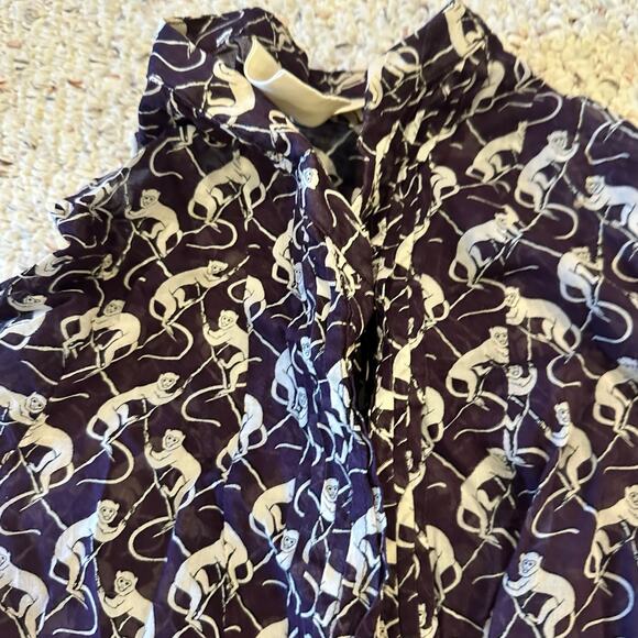 Anthropologie Maeve 2P Purple Monkey Print Roll Tab Sleeve Peplum Tunic Top Boho - Picture 5 of 11